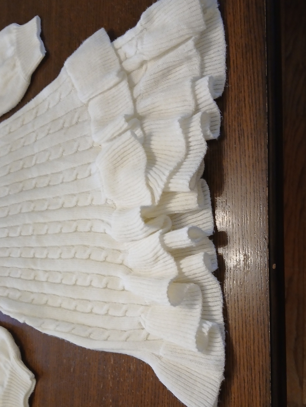 Poppies & Roses Girls Cream Cable-Knit Ruffle Dress - Picture 3 of 6